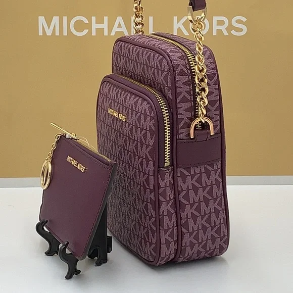 MICHAEL KORS Jet Set Travel Medium Logo Crossbody Bag & Small Coinpouch ID card - Picture 12 of 16